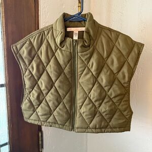 Anthropologie Olive Green Quilted Cropped Vest